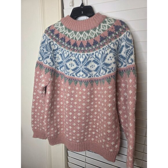 VTG Womens Fair Isle Knit Sweater Pink Nordic Pullover M Preppy Karen Scott - Picture 3 of 8